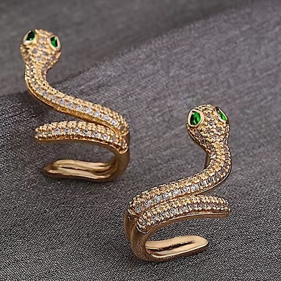 Gold Snake Zircon Earrings Creative Design Trendy Serpent - Picture 5 of 6